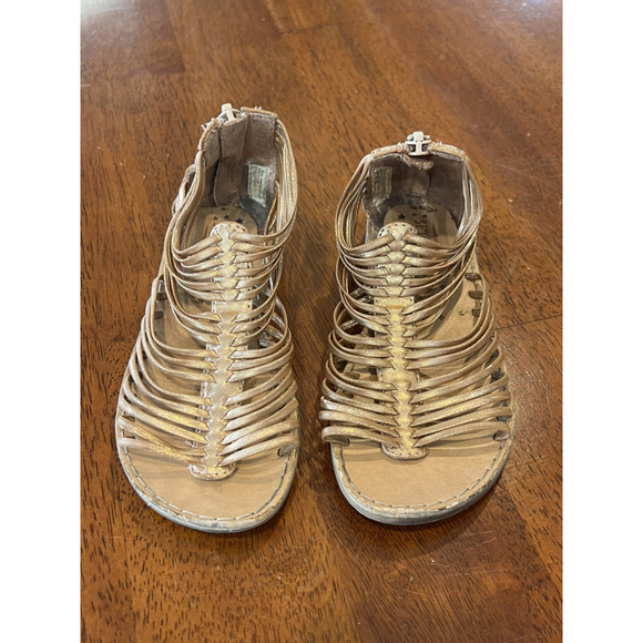 Gladiator‎ Sandals Strappy Metallic Gold Back Zipper Closure Size 10 - Picture 4 of 8